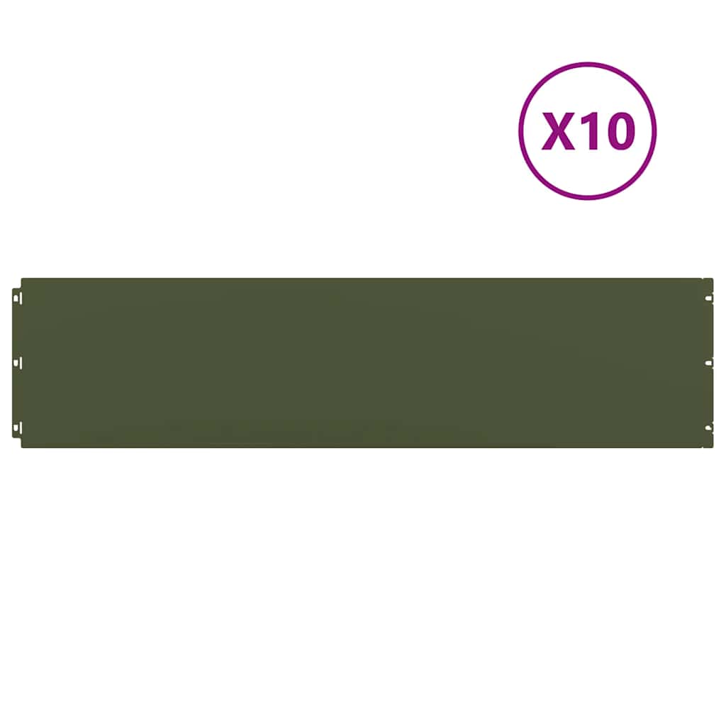 vidaXL Lawn Edging 10 pcs 25 x 103 cm Steel Olive Green 2