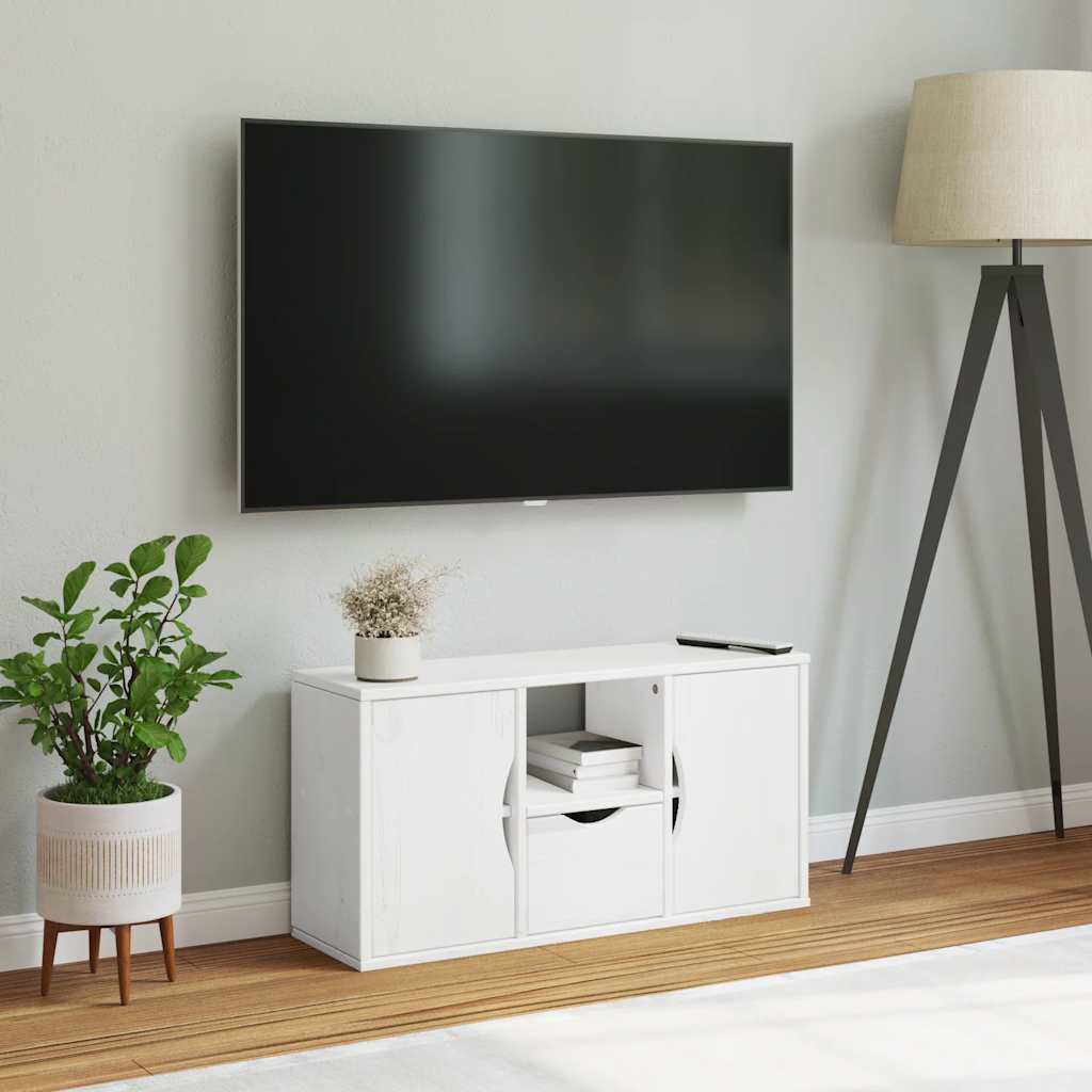 vidaXL TV Cabinet with Drawer ODDA White 79x24x40 cm Solid Wood Pine 3