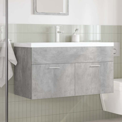 Sink Cabinet with Built-in Basin Engineered Wood Concrete grey 90 x 38.5 x 46 cm With faucet