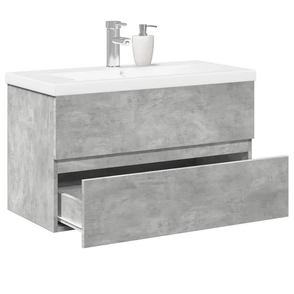 2 Piece Bathroom Furniture Set Engineered Wood Concrete grey 80 x 38.5 x 45 cm Without faucet