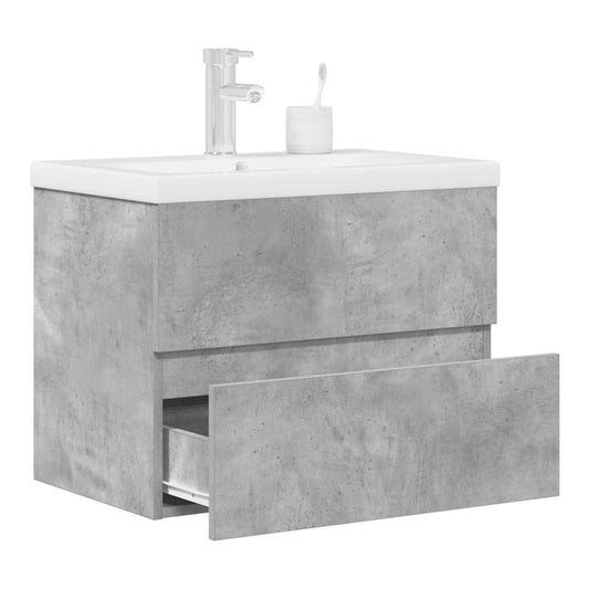 2 Piece Bathroom Furniture Set Engineered Wood Concrete grey 60 x 38.5 x 45 cm With faucet