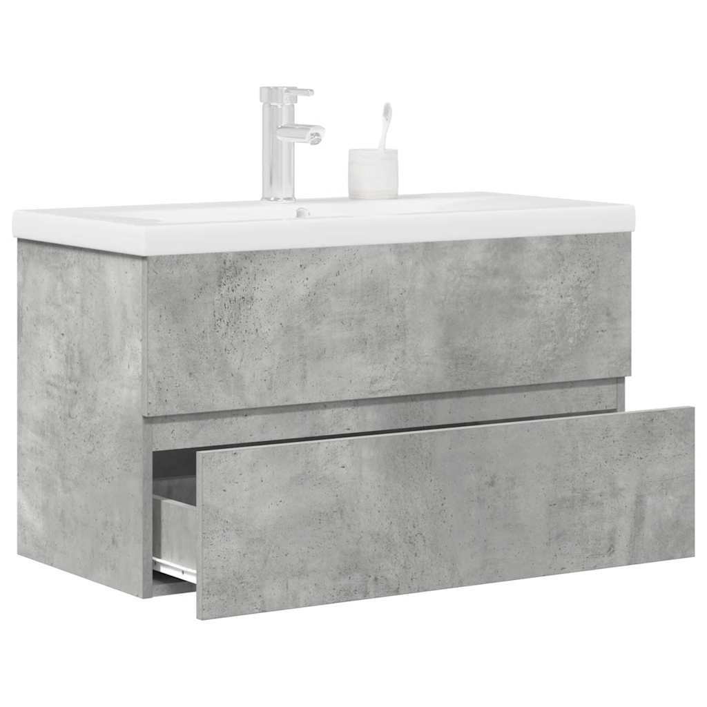 2 Piece Bathroom Furniture Set Engineered Wood Concrete grey 80 x 38.5 x 45 cm With faucet
