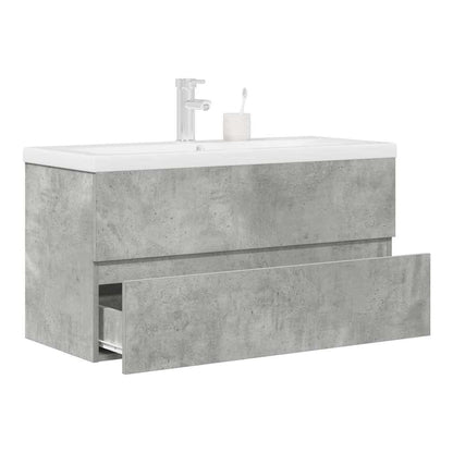 2 Piece Bathroom Furniture Set Engineered Wood Concrete grey 90 x 38.5 x 45 cm With faucet