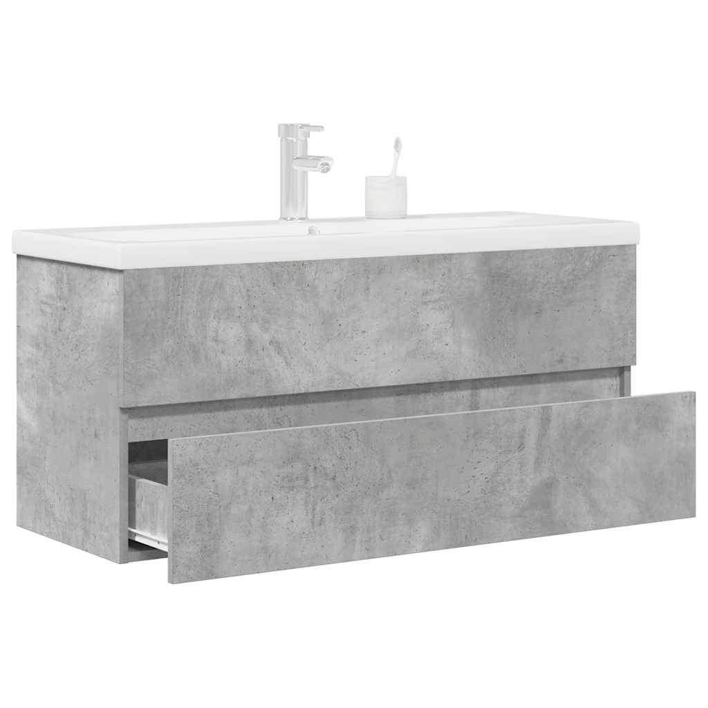 2 Piece Bathroom Furniture Set Engineered Wood Concrete grey 100 x 38.5 x 45 cm With faucet