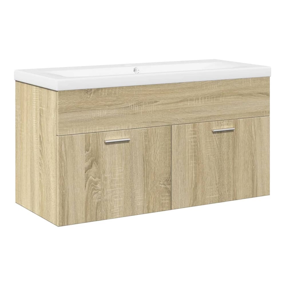 Sink Cabinet with Built-in Basin Engineered Wood Sonoma oak 90 x 38.5 x 46 cm Without faucet
