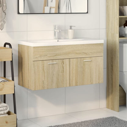 Sink Cabinet with Built-in Basin Engineered Wood Sonoma oak 90 x 38.5 x 46 cm Without faucet