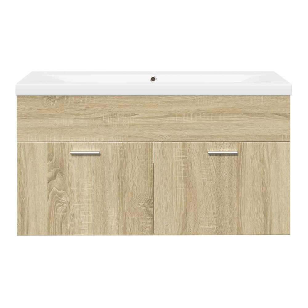 Sink Cabinet with Built-in Basin Engineered Wood Sonoma oak 90 x 38.5 x 46 cm Without faucet