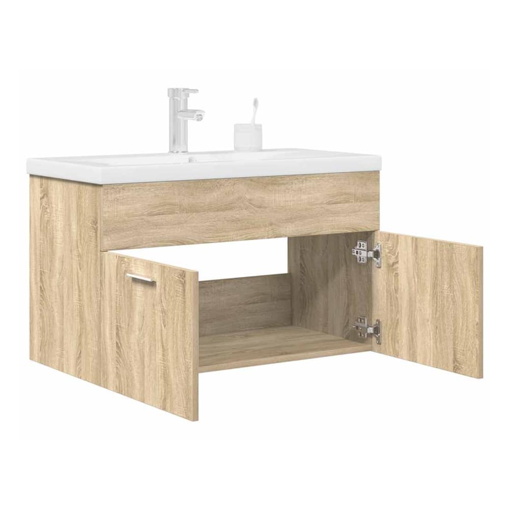 Sink Cabinet with Built-in Basin Engineered Wood Sonoma oak 80 x 38.5 x 46 cm With faucet