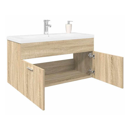 Sink Cabinet with Built-in Basin Engineered Wood Sonoma oak 90 x 38.5 x 46 cm With faucet