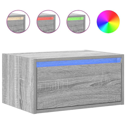 vidaXL Wall-mounted Bedside Cabinet with LED Lights Grey Sonoma 2