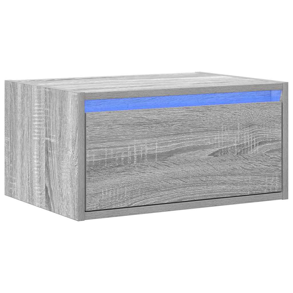 vidaXL Wall-mounted Bedside Cabinet with LED Lights Grey Sonoma 3