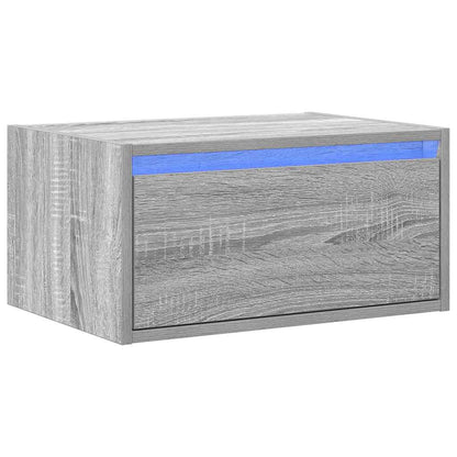 vidaXL Wall-mounted Bedside Cabinet with LED Lights Grey Sonoma 3
