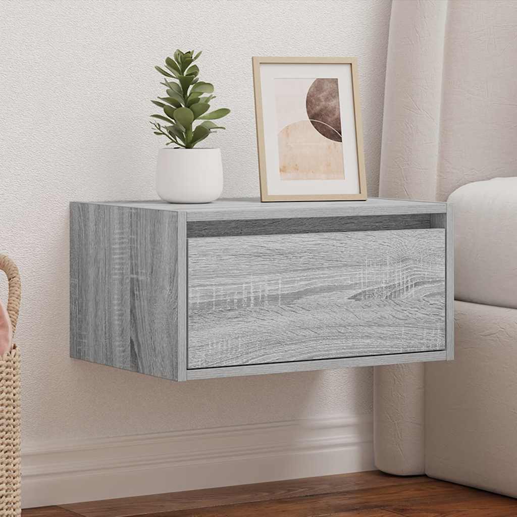 vidaXL Wall-mounted Bedside Cabinet with LED Lights Grey Sonoma 4