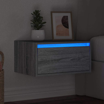vidaXL Wall-mounted Bedside Cabinet with LED Lights Grey Sonoma 5
