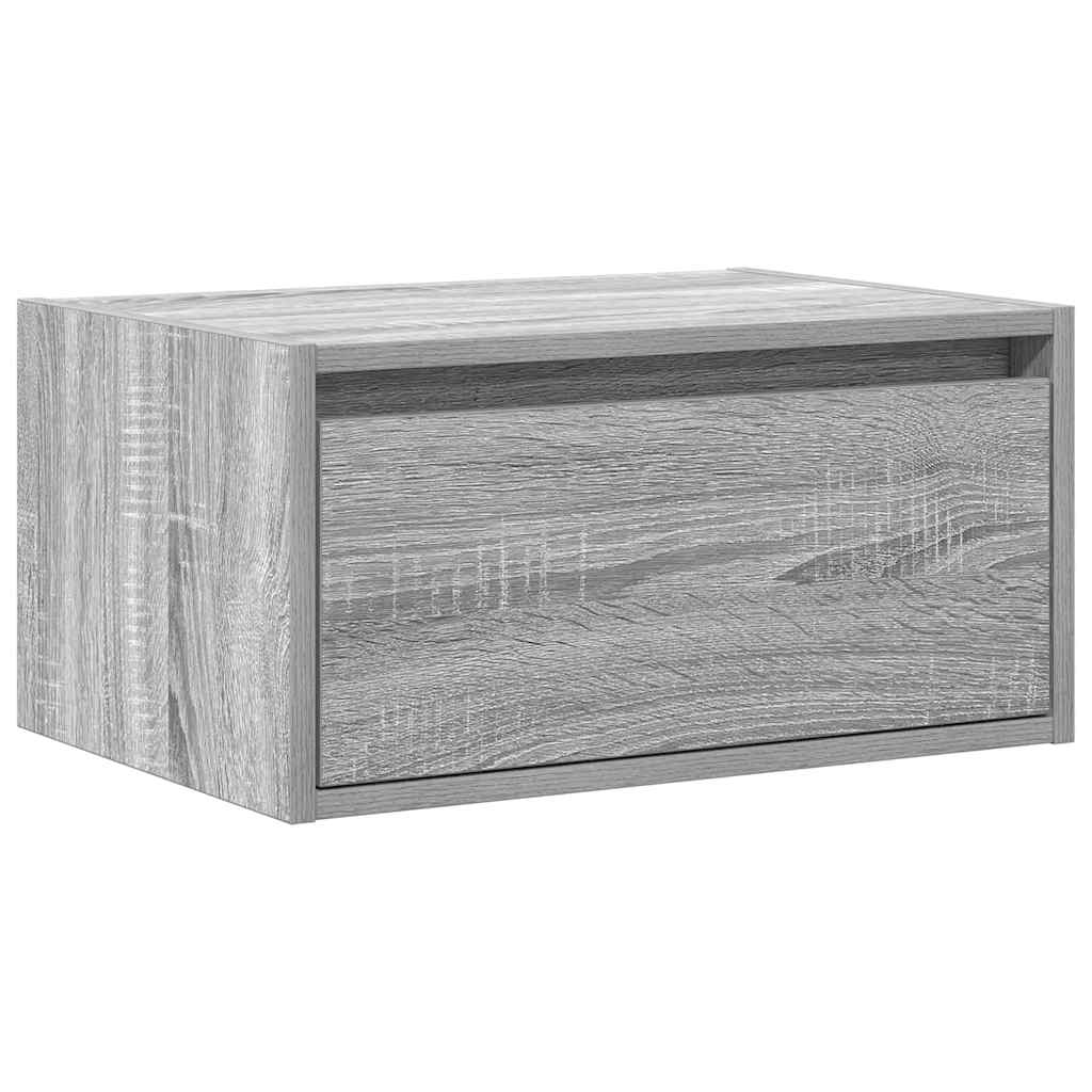 vidaXL Wall-mounted Bedside Cabinet with LED Lights Grey Sonoma 6
