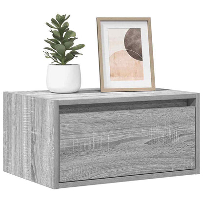 vidaXL Wall-mounted Bedside Cabinet with LED Lights Grey Sonoma 1
