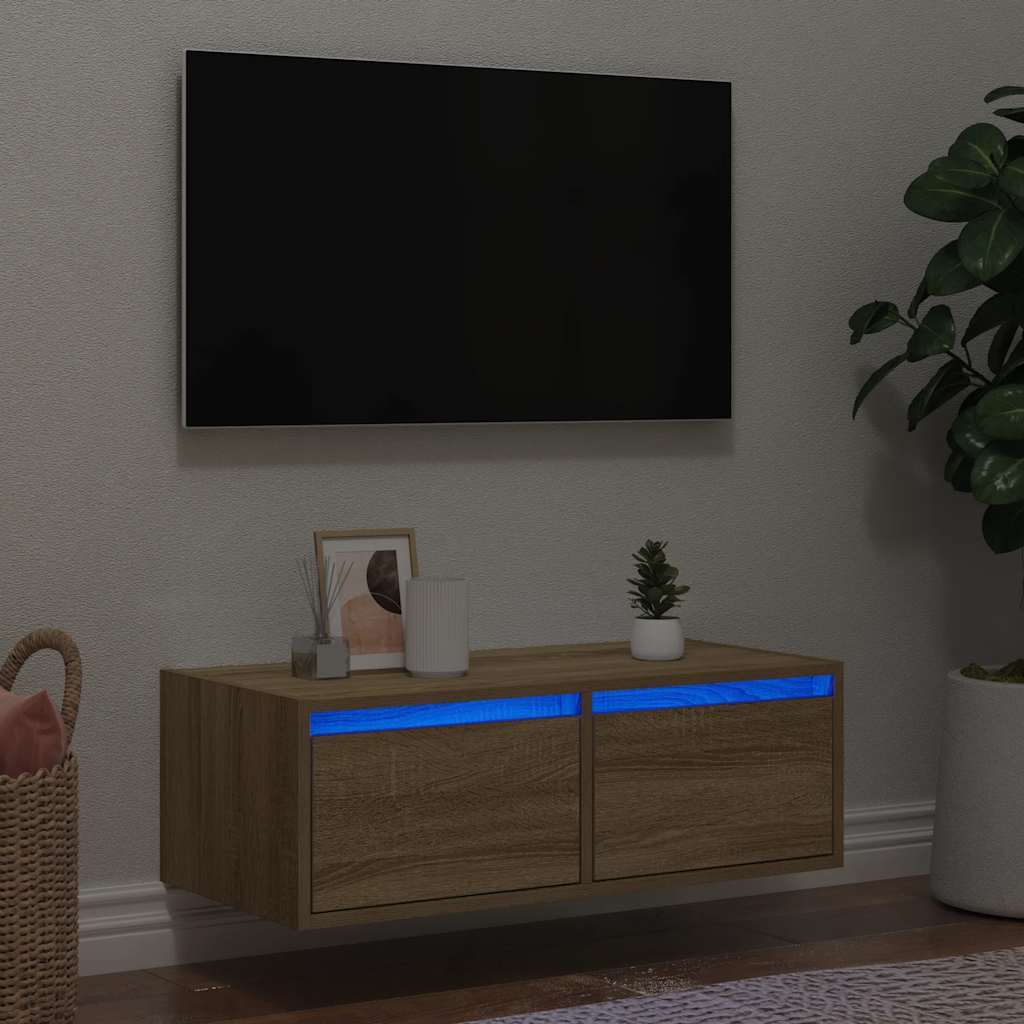 vidaXL TV Cabinet with LED Lights Sonoma Oak 75x35.5x25 cm 1