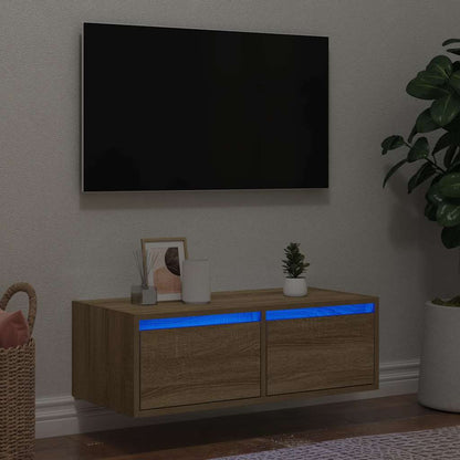 vidaXL TV Cabinet with LED Lights Sonoma Oak 75x35.5x25 cm 1