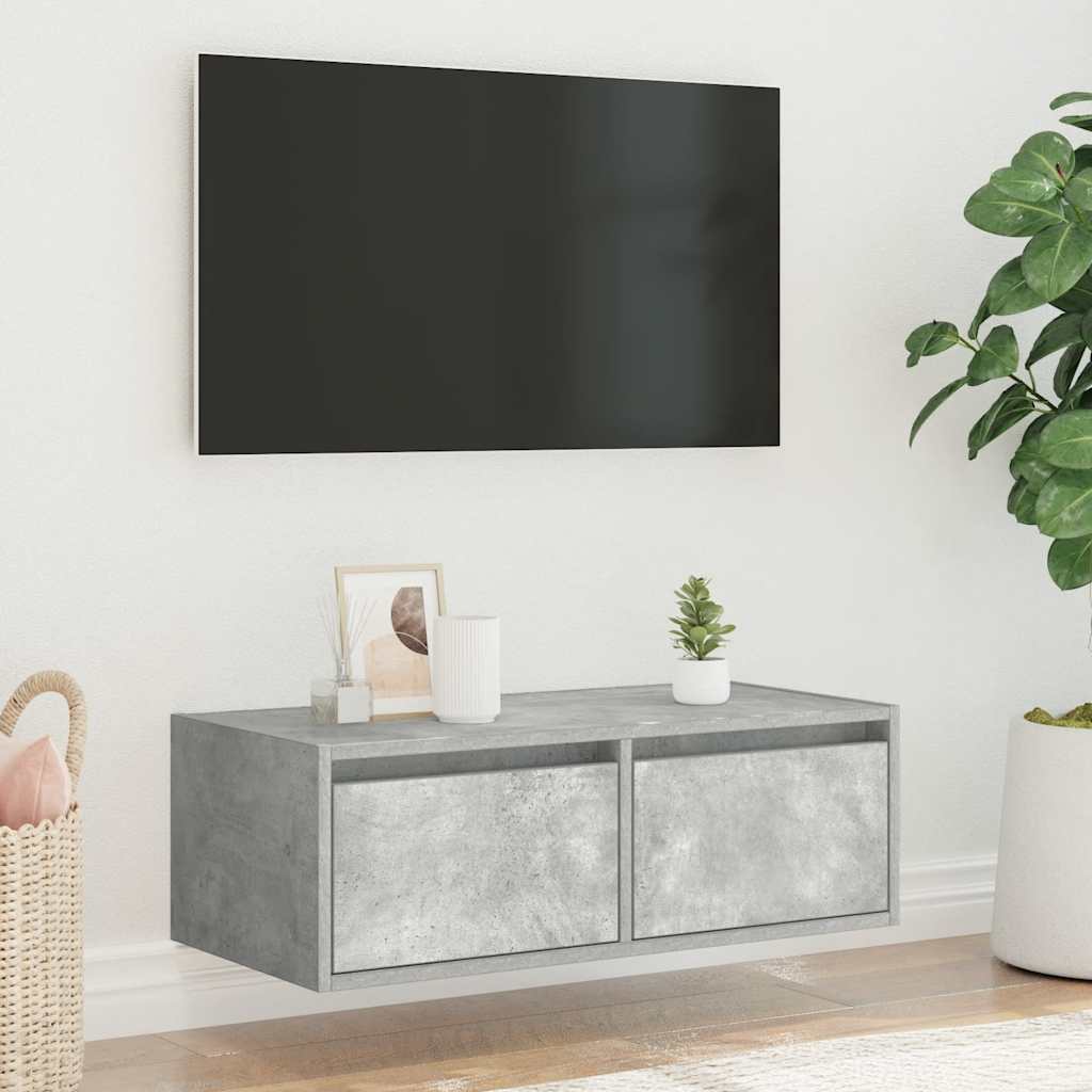 vidaXL TV Cabinet with LED Lights Concrete Grey 75x35.5x25 cm 4