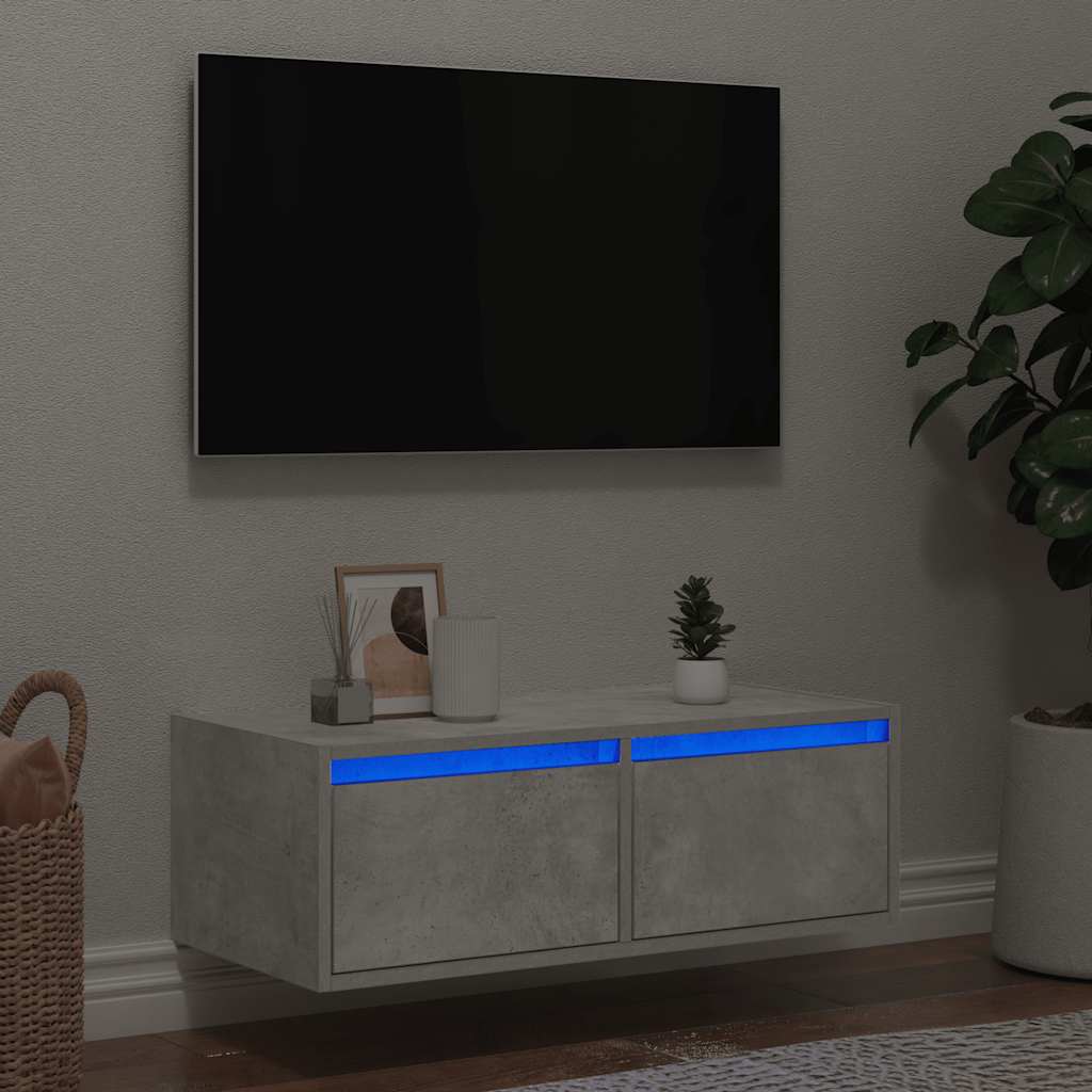 vidaXL TV Cabinet with LED Lights Concrete Grey 75x35.5x25 cm 1