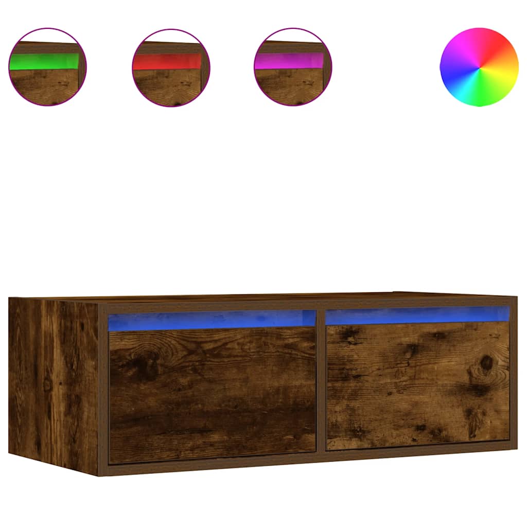 vidaXL TV Cabinet with LED Lights Smoked Oak 75x35.5x25 cm 2
