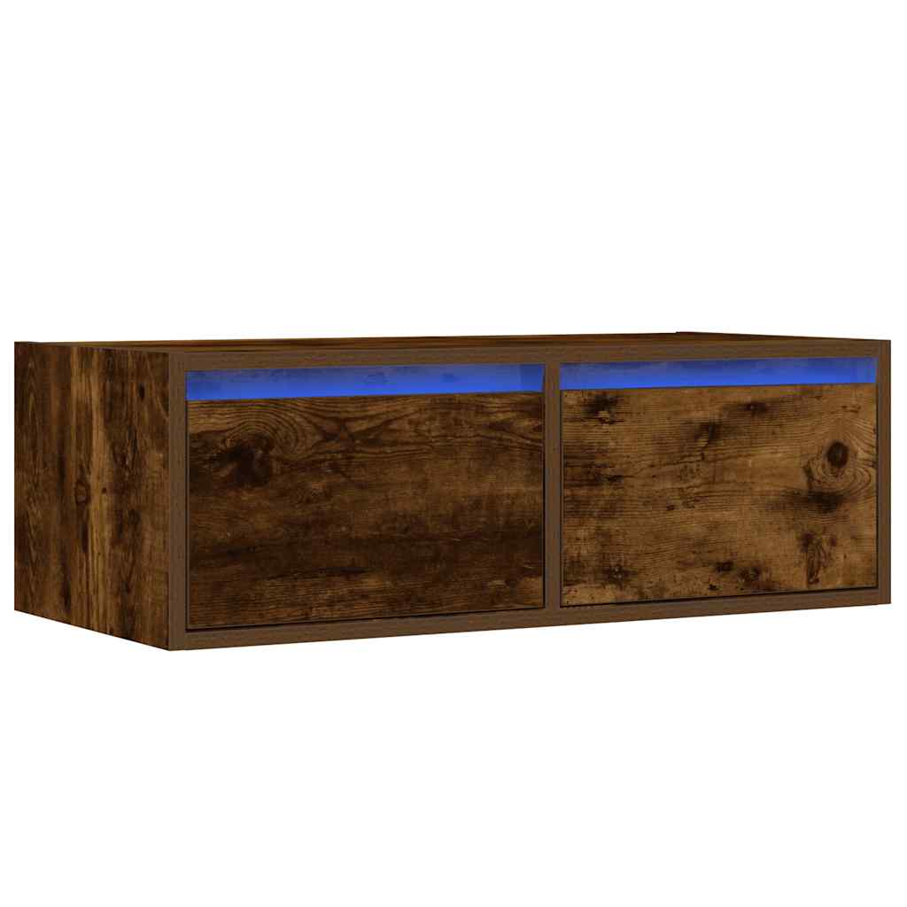 vidaXL TV Cabinet with LED Lights Smoked Oak 75x35.5x25 cm 3