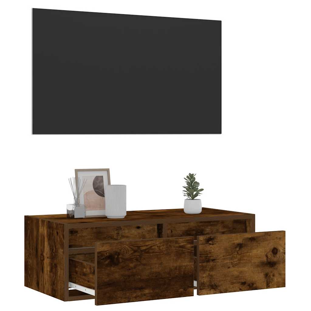 vidaXL TV Cabinet with LED Lights Smoked Oak 75x35.5x25 cm 5