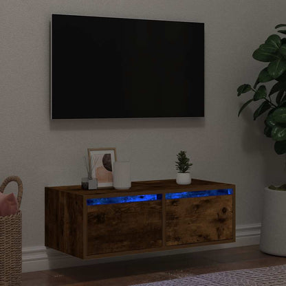vidaXL TV Cabinet with LED Lights Smoked Oak 75x35.5x25 cm 1