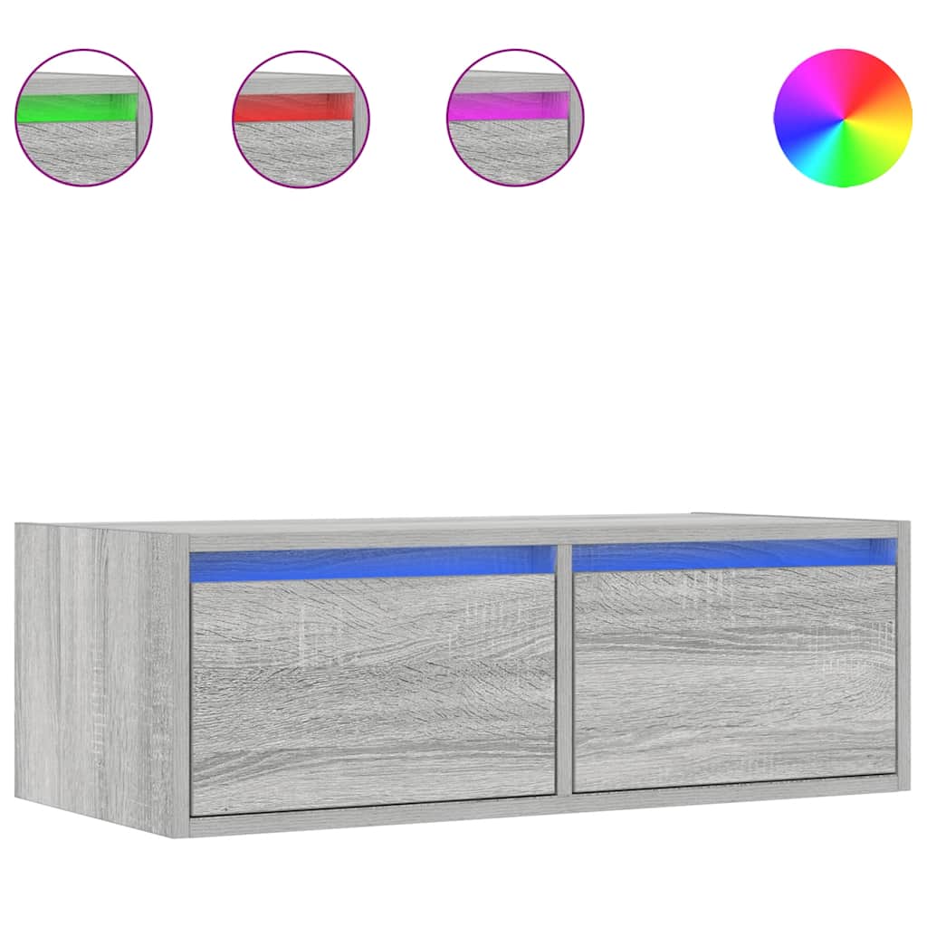 vidaXL TV Cabinet with LED Lights Grey Sonoma 75x35.5x25 cm 2