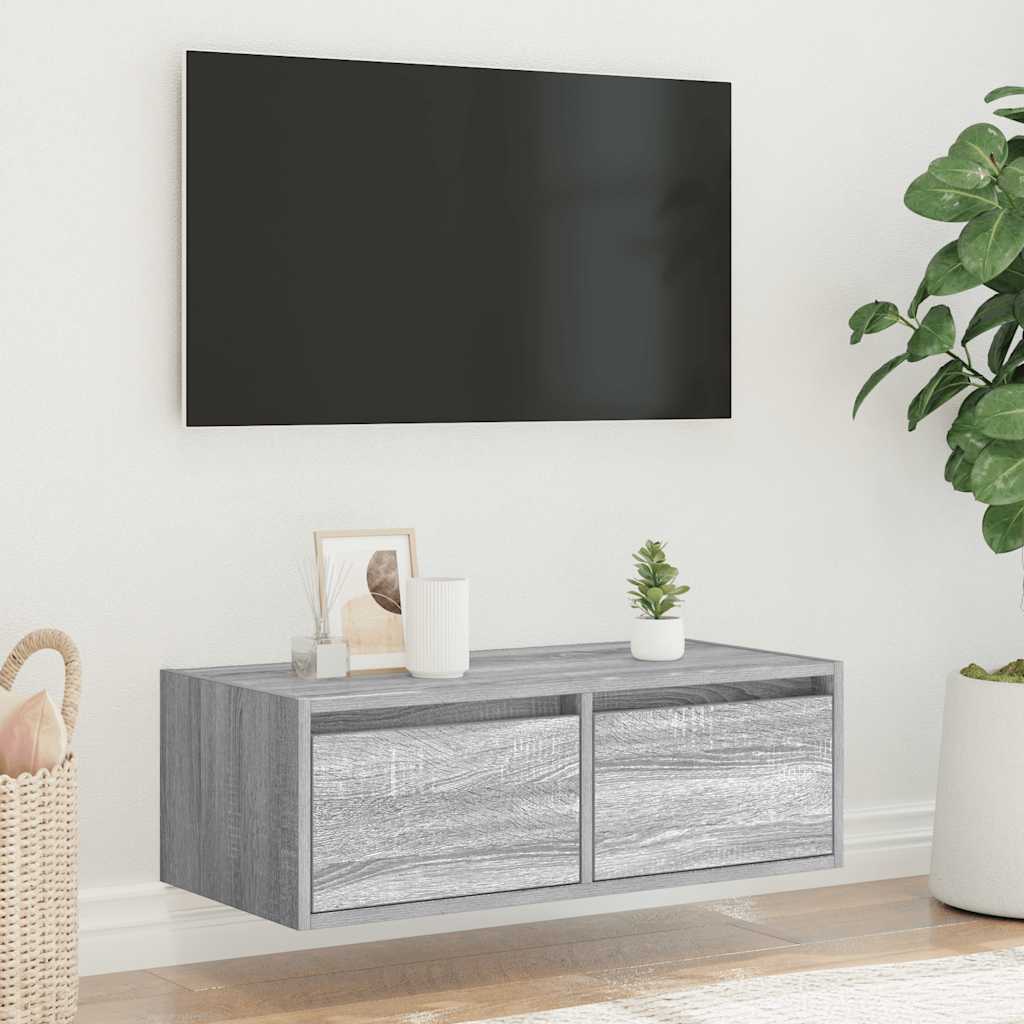 vidaXL TV Cabinet with LED Lights Grey Sonoma 75x35.5x25 cm 4