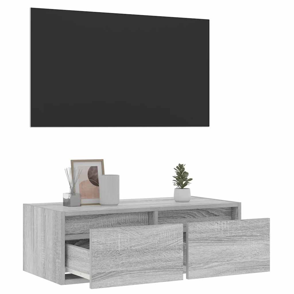 vidaXL TV Cabinet with LED Lights Grey Sonoma 75x35.5x25 cm 5