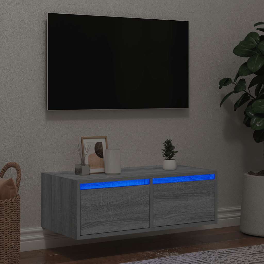 vidaXL TV Cabinet with LED Lights Grey Sonoma 75x35.5x25 cm 1