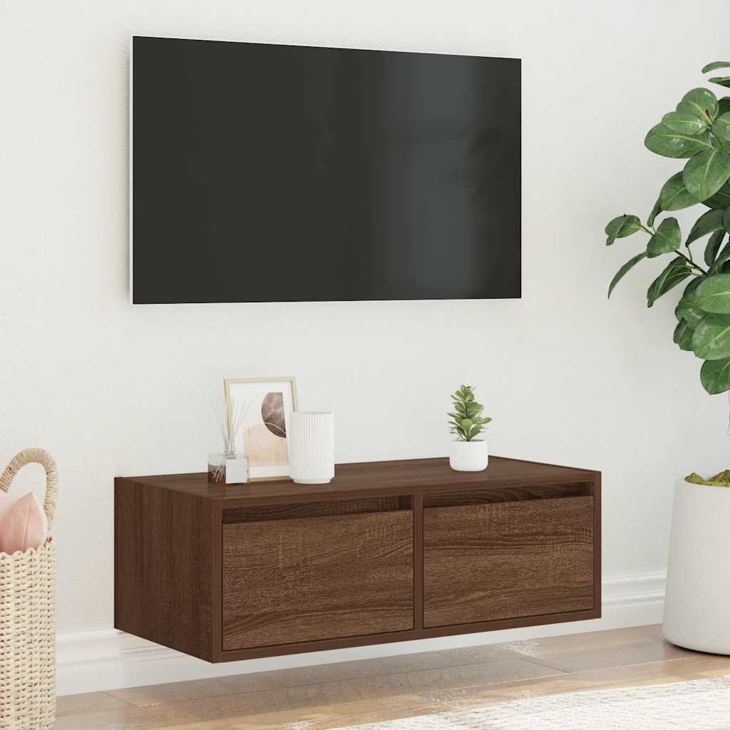 TV Cabinet with LED Lights 75x35,5x25 cm 1 Width 75 cm Brown oak
