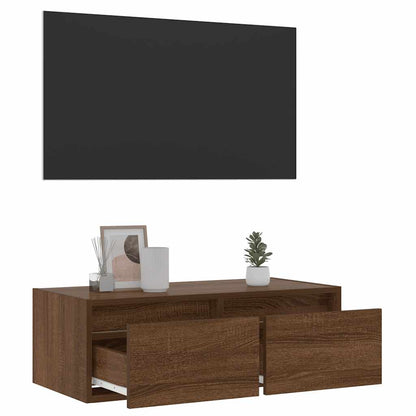 vidaXL TV Cabinet with LED Lights Brown Oak 75x35.5x25 cm 5