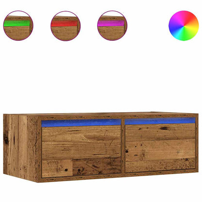 vidaXL TV Cabinet with LED Lights Old Wood 75x35.5x25 cm 2