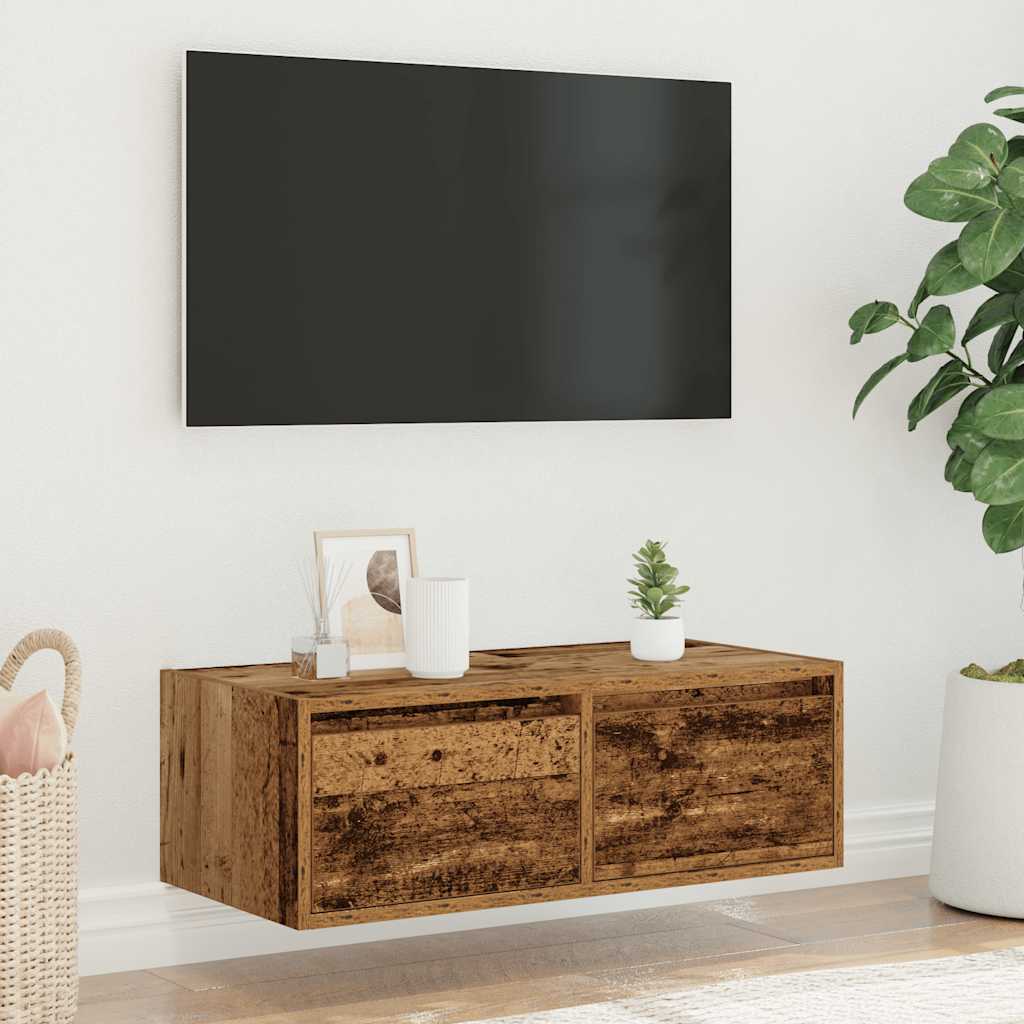 vidaXL TV Cabinet with LED Lights Old Wood 75x35.5x25 cm 4