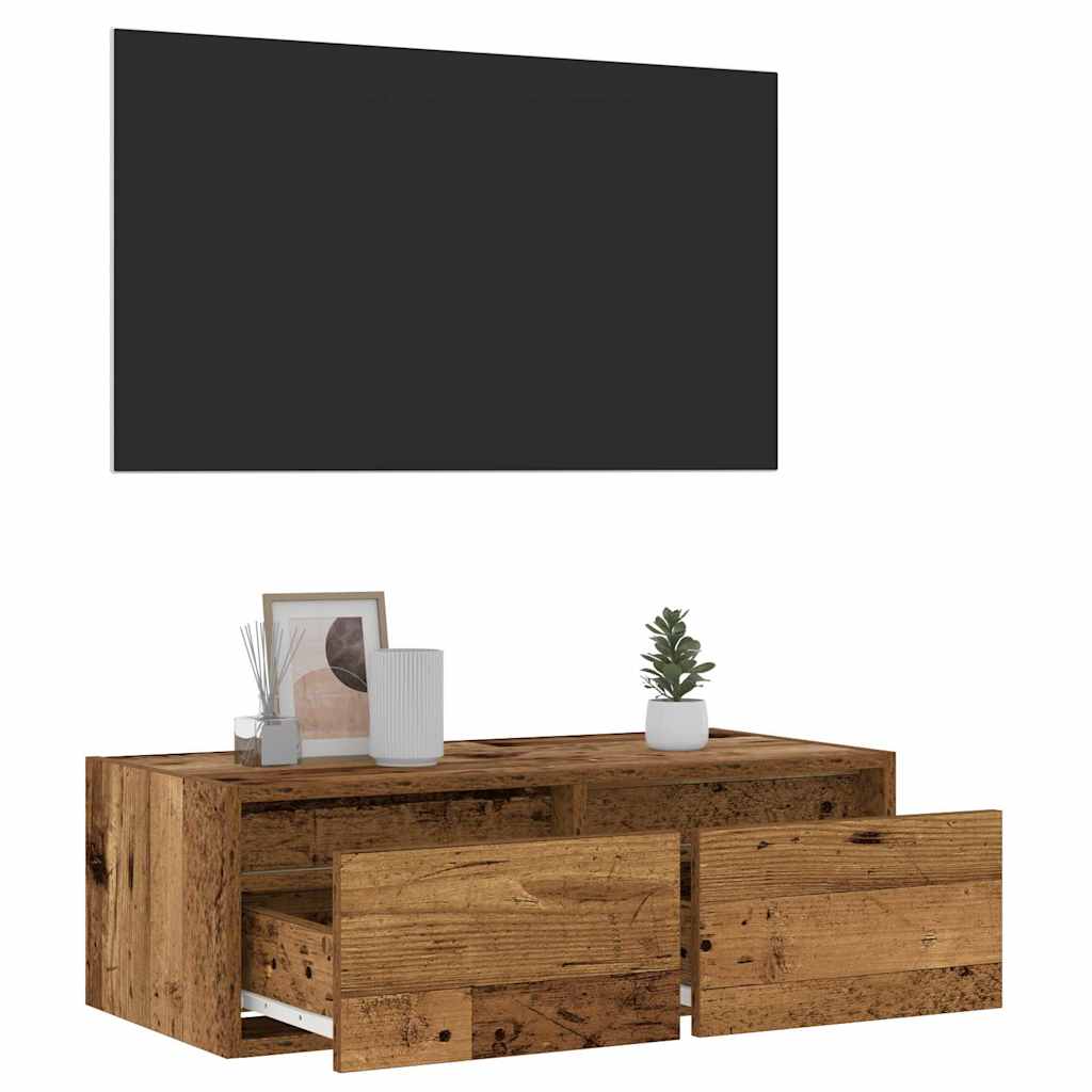 vidaXL TV Cabinet with LED Lights Old Wood 75x35.5x25 cm 5