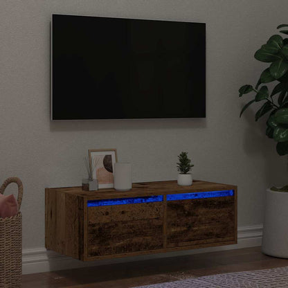 vidaXL TV Cabinet with LED Lights Old Wood 75x35.5x25 cm 1