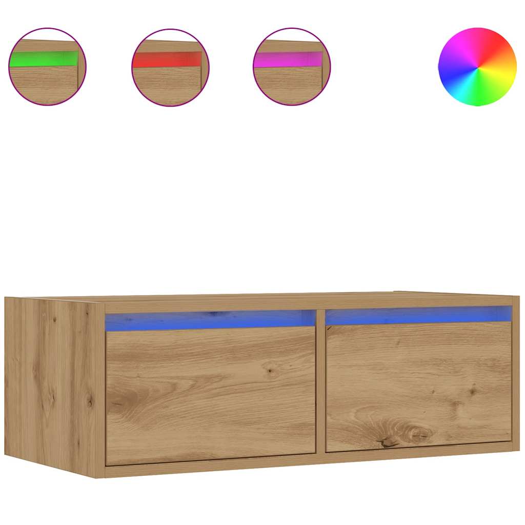 vidaXL TV Cabinet with LED Lights Artisan Oak 75x35.5x25 cm 2