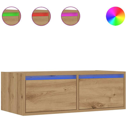 vidaXL TV Cabinet with LED Lights Artisan Oak 75x35.5x25 cm 2
