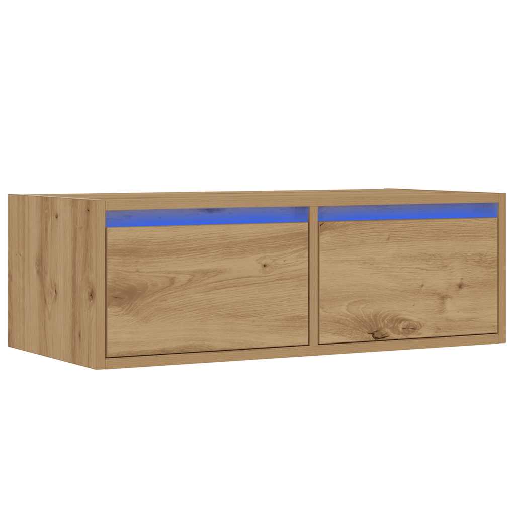 vidaXL TV Cabinet with LED Lights Artisan Oak 75x35.5x25 cm 3