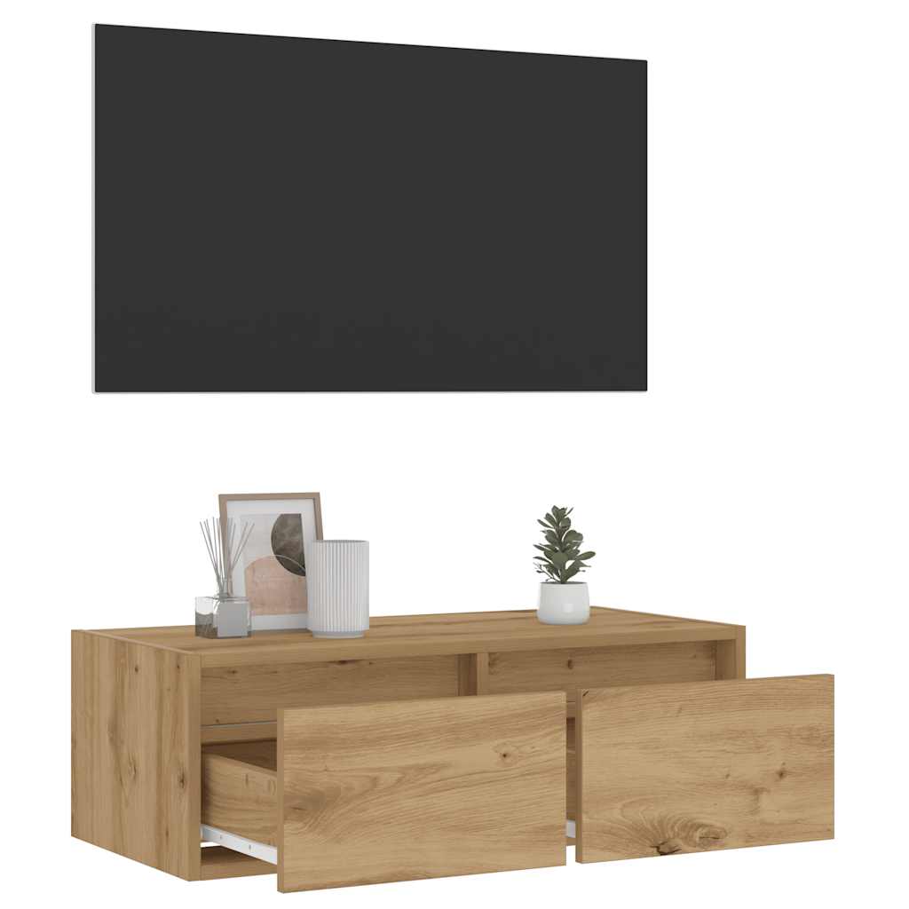 vidaXL TV Cabinet with LED Lights Artisan Oak 75x35.5x25 cm 5