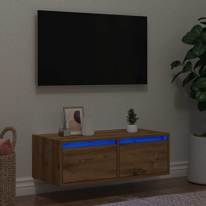 vidaXL TV Cabinet with LED Lights Artisan Oak 75x35.5x25 cm 1
