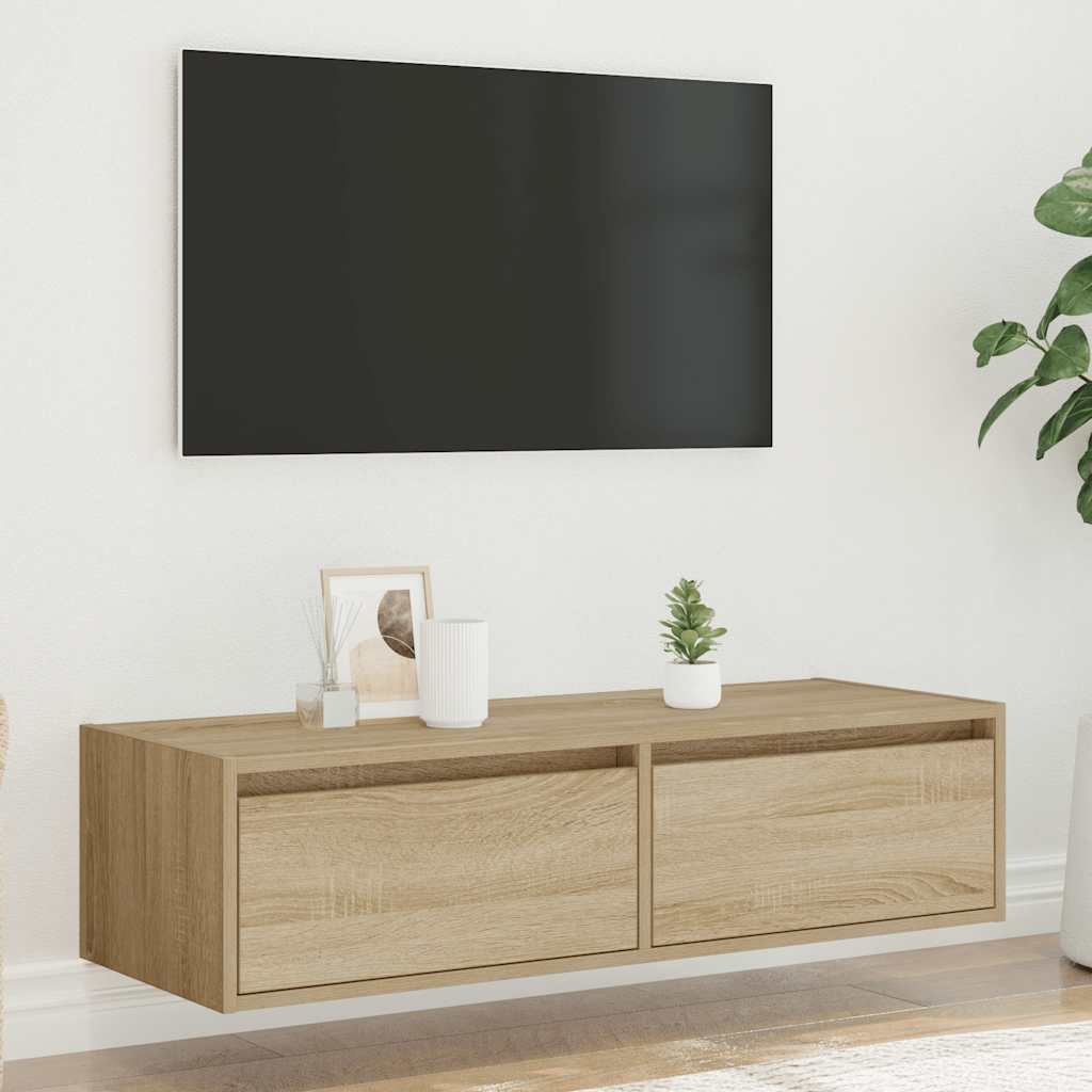 vidaXL TV Cabinet with LED Lights Sonoma Oak 100X35.5x25 cm 4