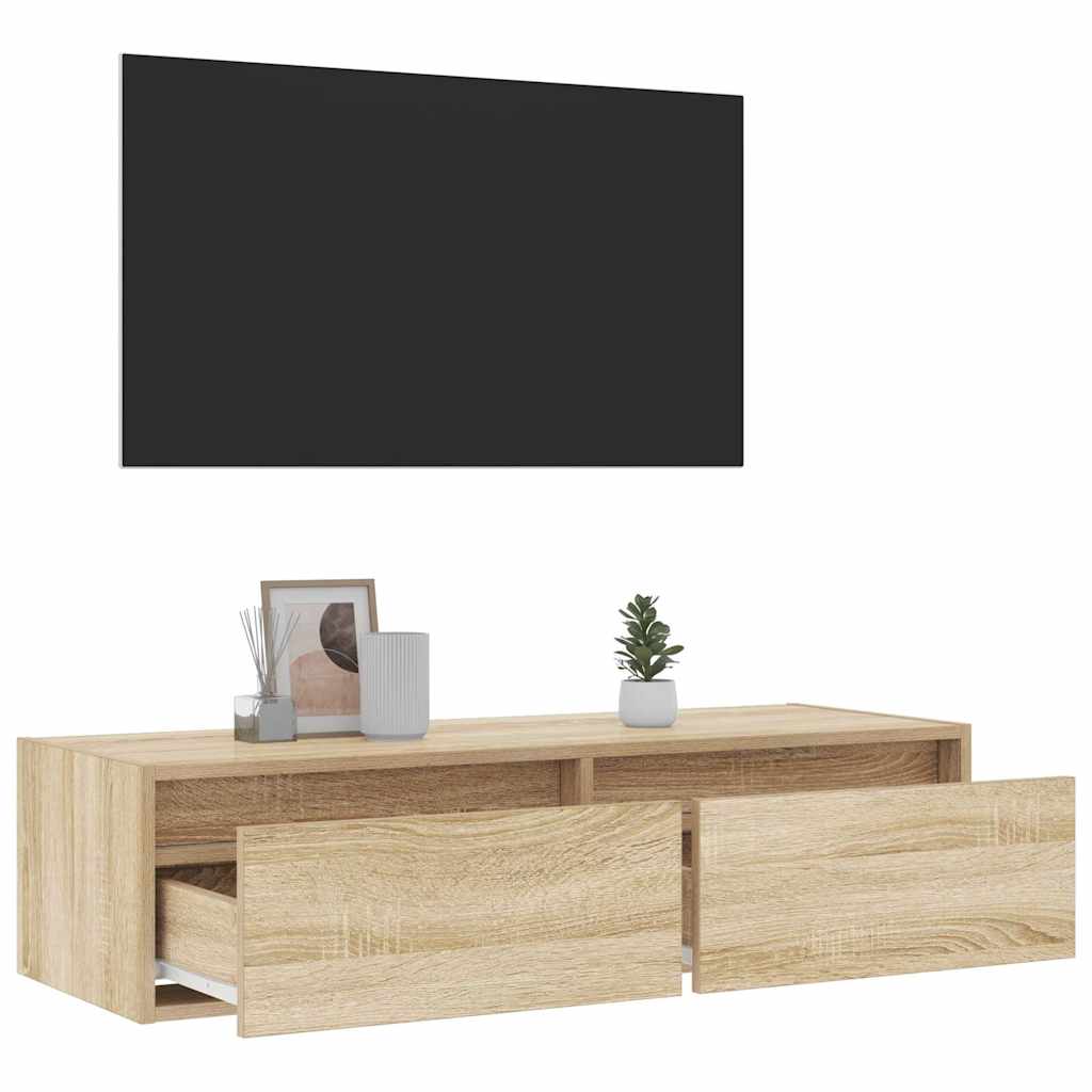 vidaXL TV Cabinet with LED Lights Sonoma Oak 100X35.5x25 cm 5