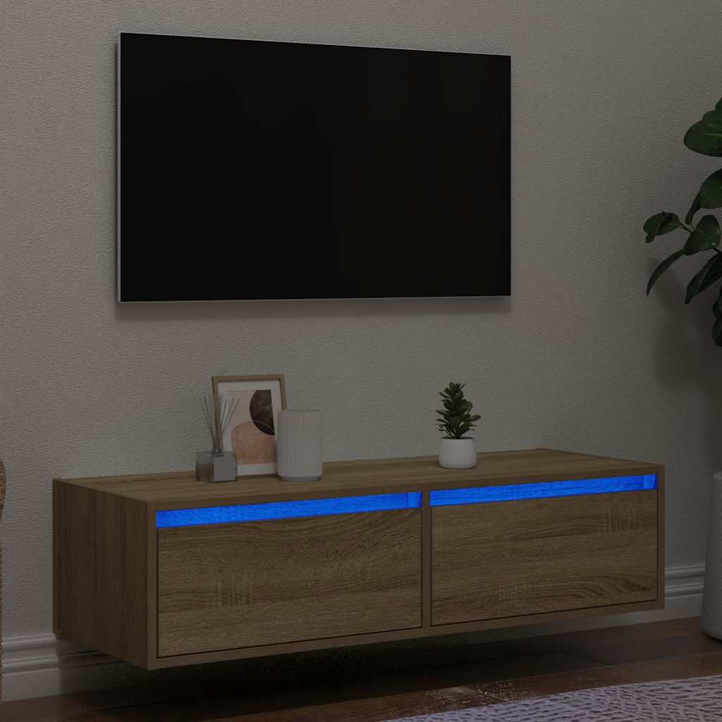 vidaXL TV Cabinet with LED Lights Sonoma Oak 100X35.5x25 cm 1