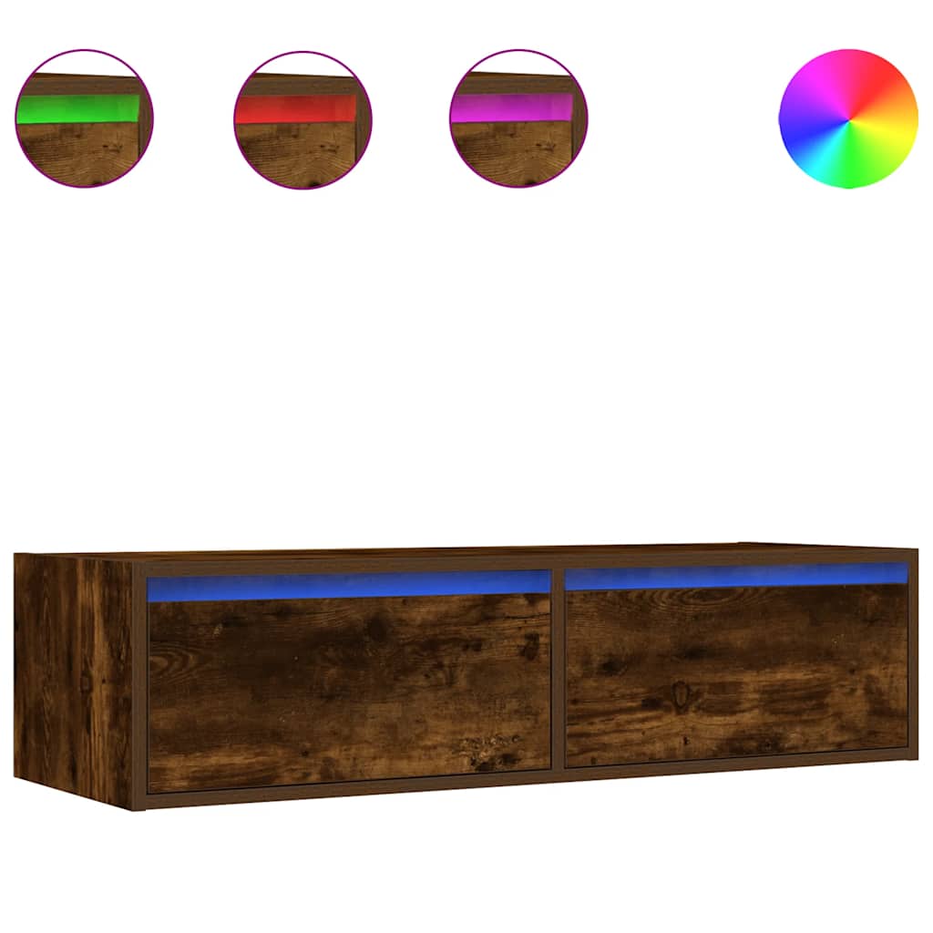 vidaXL TV Cabinet with LED Lights Smoked Oak 100X35,5x25 cm 2