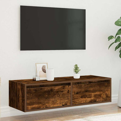 vidaXL TV Cabinet with LED Lights Smoked Oak 100X35,5x25 cm 3