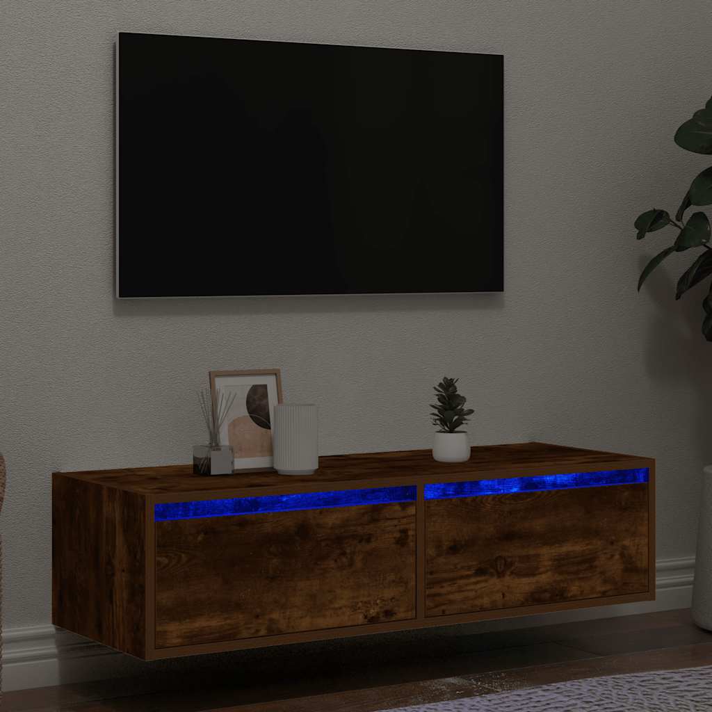 vidaXL TV Cabinet with LED Lights Smoked Oak 100X35,5x25 cm 1