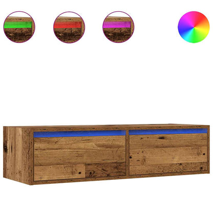 vidaXL TV Cabinet with LED Lights Old Wood 100X35.5x25 cm 2
